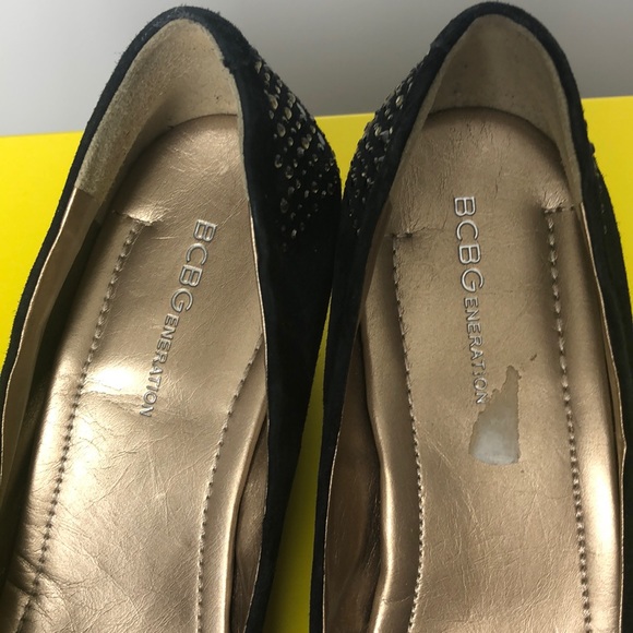 BCBG Generation Black Trinity Suede Sparkly Wedge Pumps Size 8.5 - Picture 7 of 13
